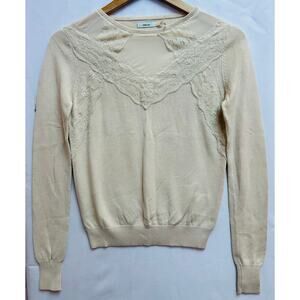 KIMCHI BLUE CHIFFON AND LACE LIGHT KNIT SWEATER IVORY XSMALL LIGHTWEIGHT